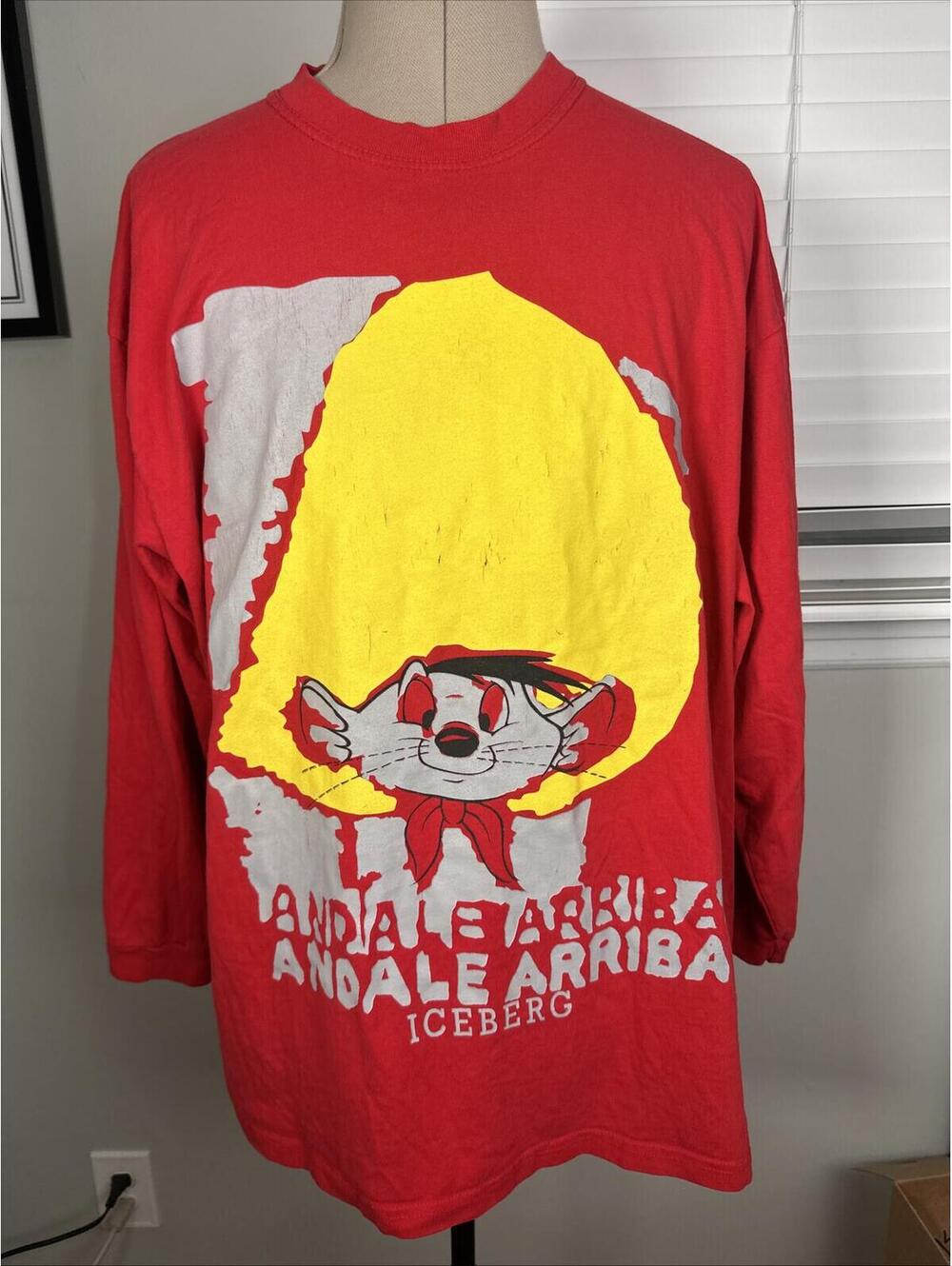 Vintage Iceberg History Speedy Gonzalez Long 3/4 Sleeve Shirt Mens 2XL Red